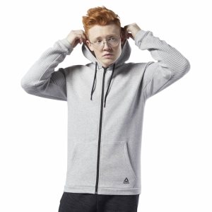 Bluza Z Kapturem Męskie Reebok Workout Ready Full-Zip Fleece Szare PL 10QSDHM